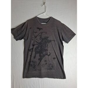 Three Count Grim Reaper Horse Graphic T-Shirt Gray Unisex Medium Skull Tee